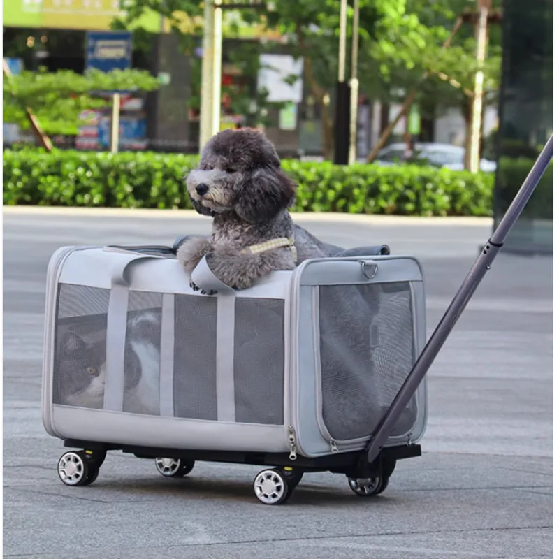 Large Capacity Carrier For Dogs Isolation Partition Dog Cage Dismantling Base Pet Cart Silent Pulley Car Travel Accessories