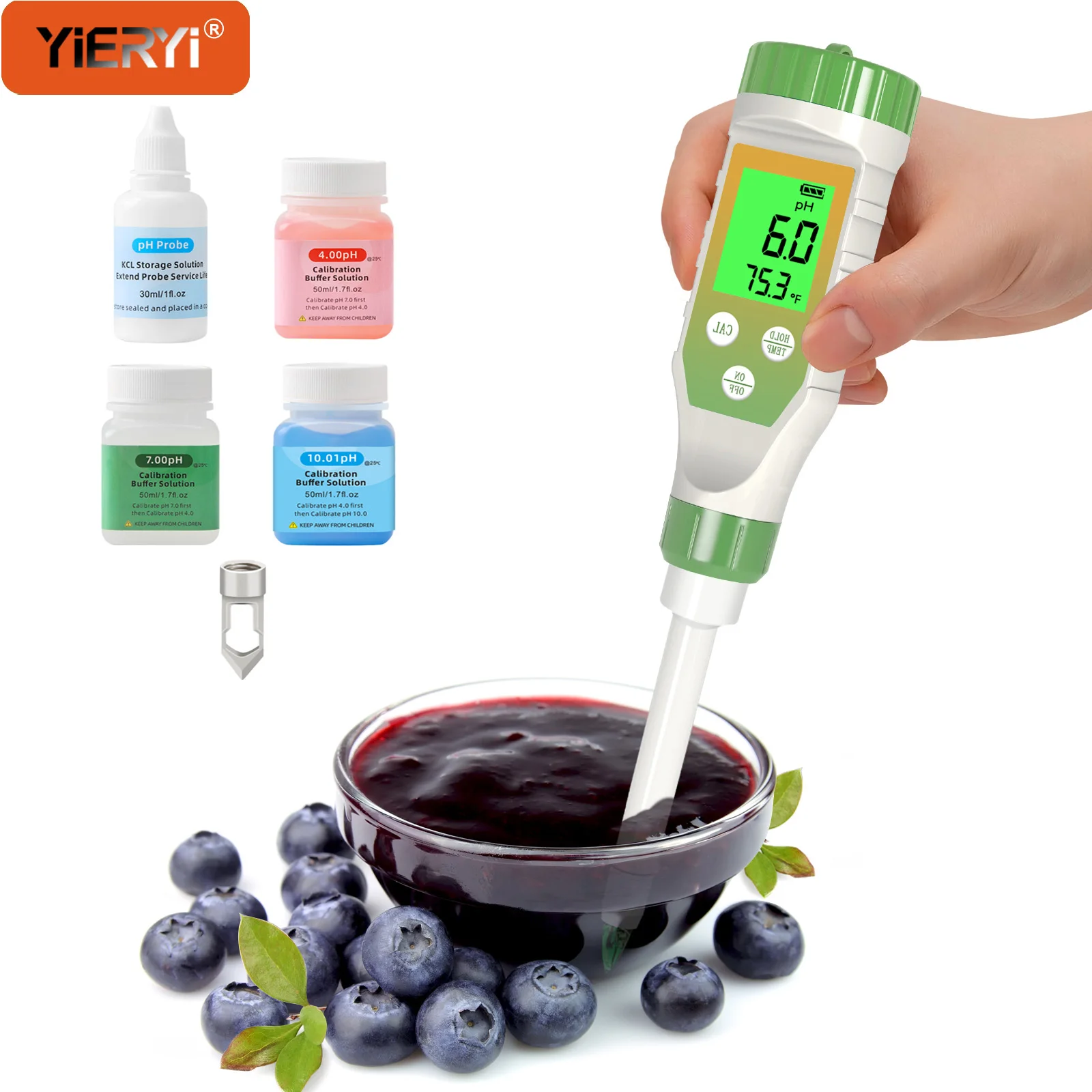 

Yieryi Digital pH Meter for Food Meat Water Cheese 0.00~14.00 High Accuracy Sensor pH Tester for Soil Testing LCD Backlit ATC