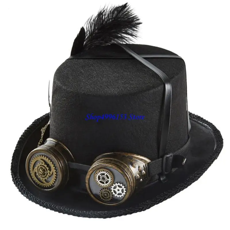 Q0KE Steampunk Hat Steampunk Time Hat Steampunk Top Hat For Men With Goggles
