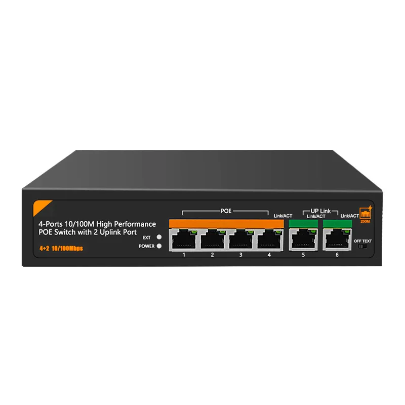 4 Port Poe Switch Manufacturer 2 Uplink Poe 15V/24V Network 4 Ports 100 Megabit Unmanaged PoE Switch