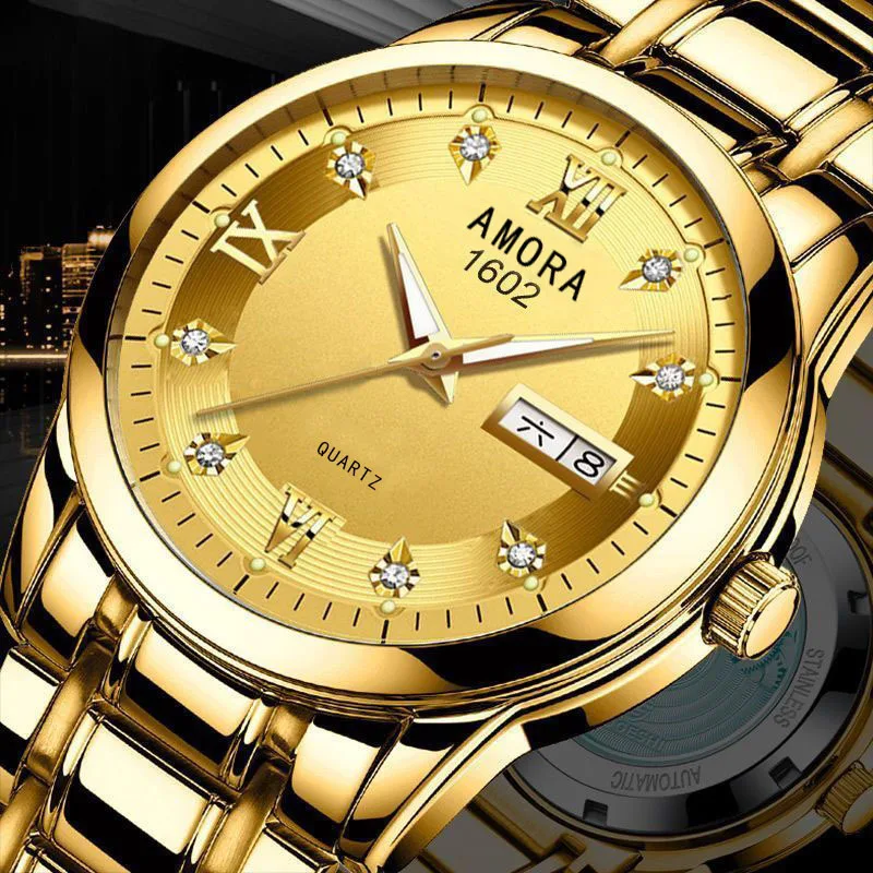 السلع الأصلية السويسرية التلقائية غير الميكانيكية ساعة ساعة رجالية مقاوم للماء العصرية تقويم مزدوج الماس جزءا لا يتجزأ من موضة لومينو