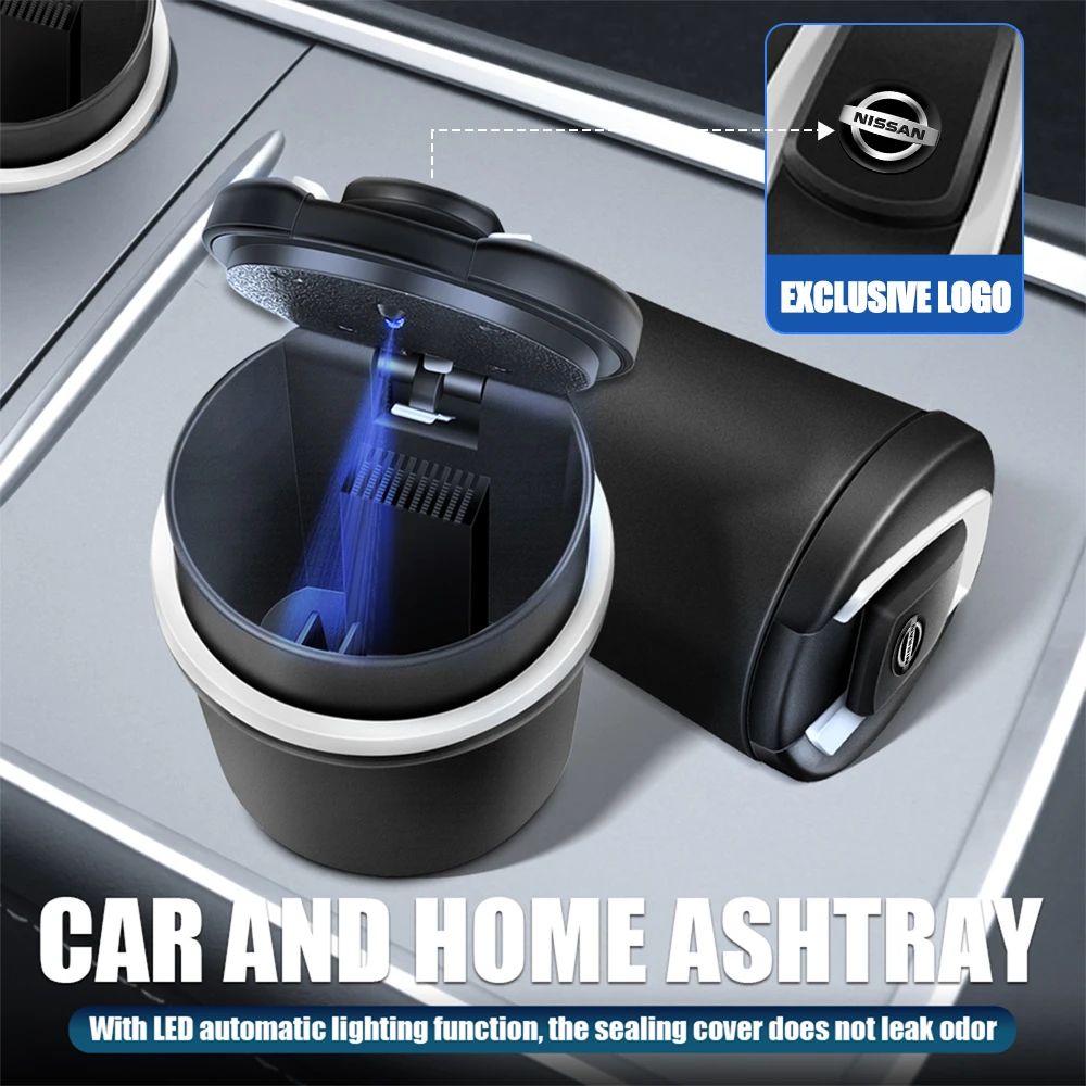 Carro portátil cigarro cinzeiro copo com luz led suporte de charuto para nissan gtr nismo x-trail qashqai nota juke sentra patrulha folha