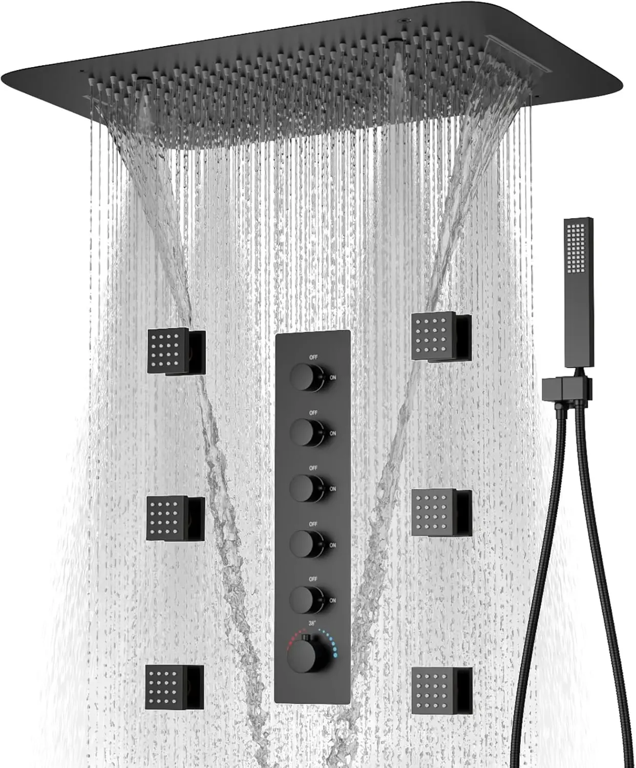 Matte Black Ceiling Shower Faucet Set Multi-function Bathroom Modern Luxury Thermostatic Shower Fixtures