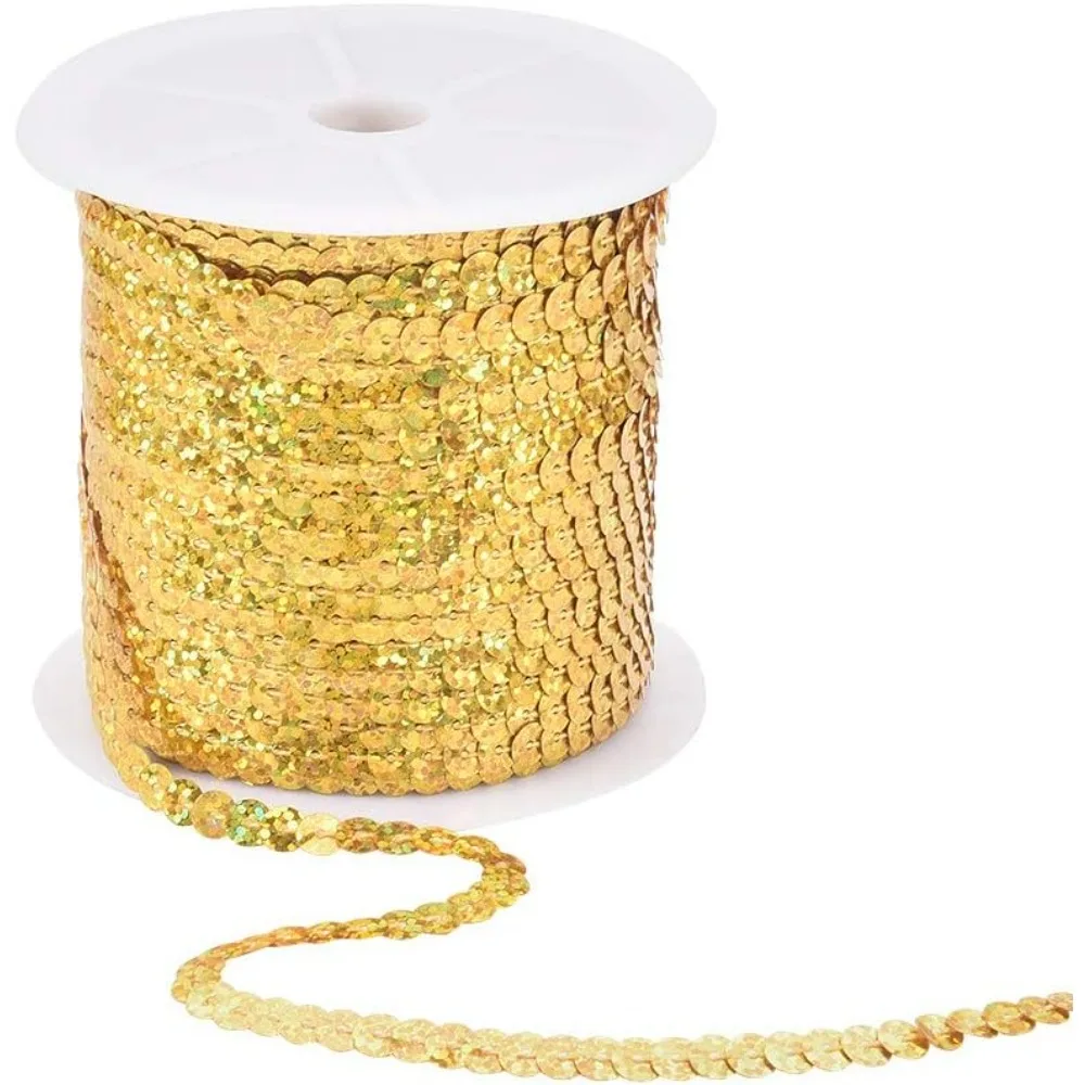 100 Yards Flat Sequin Strip 6mm Wide Spangle Flat Sequins Trim Paillette Spool String Metallic Shiny Trim Sewing Paillette