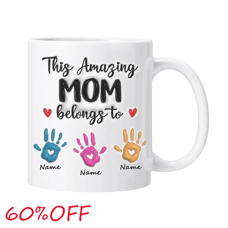 

3D Inflated Mug Custom Up to Kids Handprint and names 11oz Mug Mother's Day Gift Children's Day Gifts Gift for Mom Gift for kids