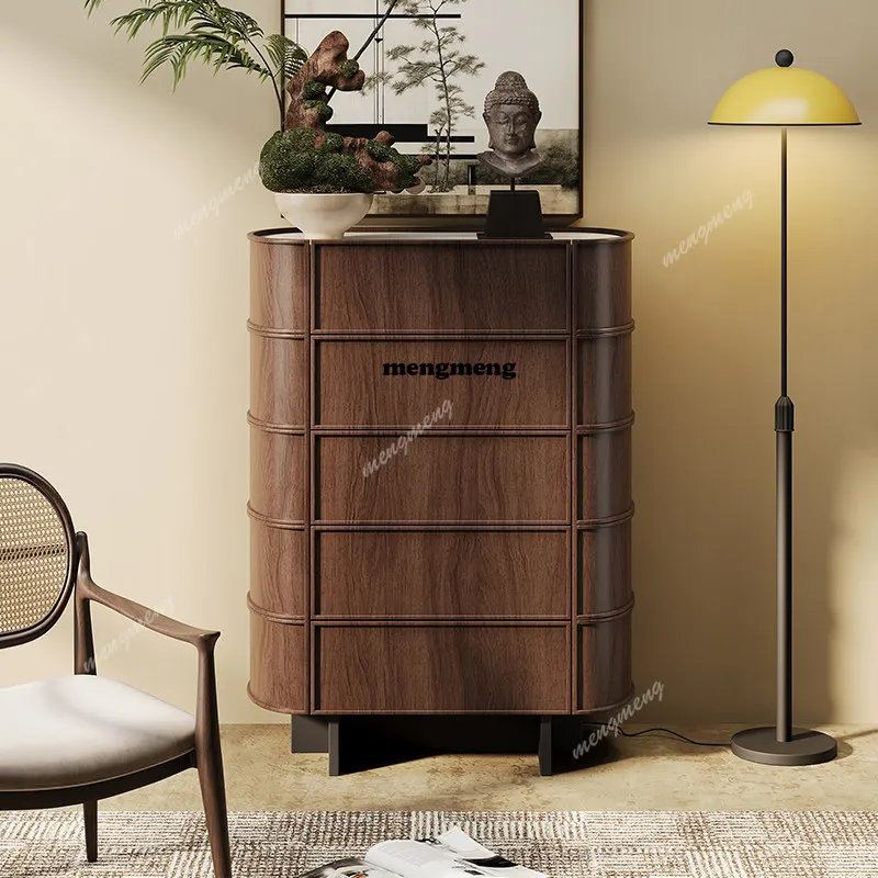 

Medieval solid wood rock slab bucket cabinet household bedroom storage high cabinet light luxury villa decorative side cabinet