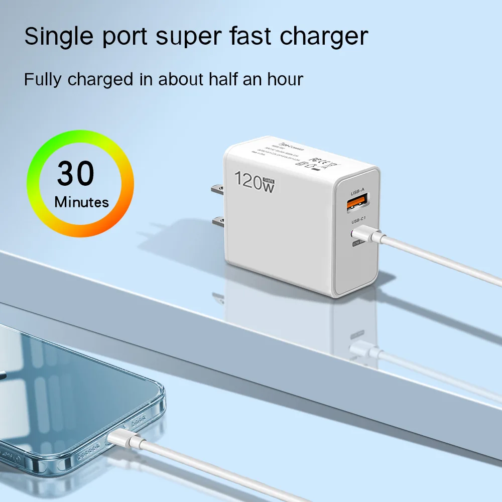 120W GaN USB Type-C Charger Fast Charging For iPhone 15 14 Pro Max Samsung S22 Xiaomi 13 USB C Mobile Phone Charger Adapter QC