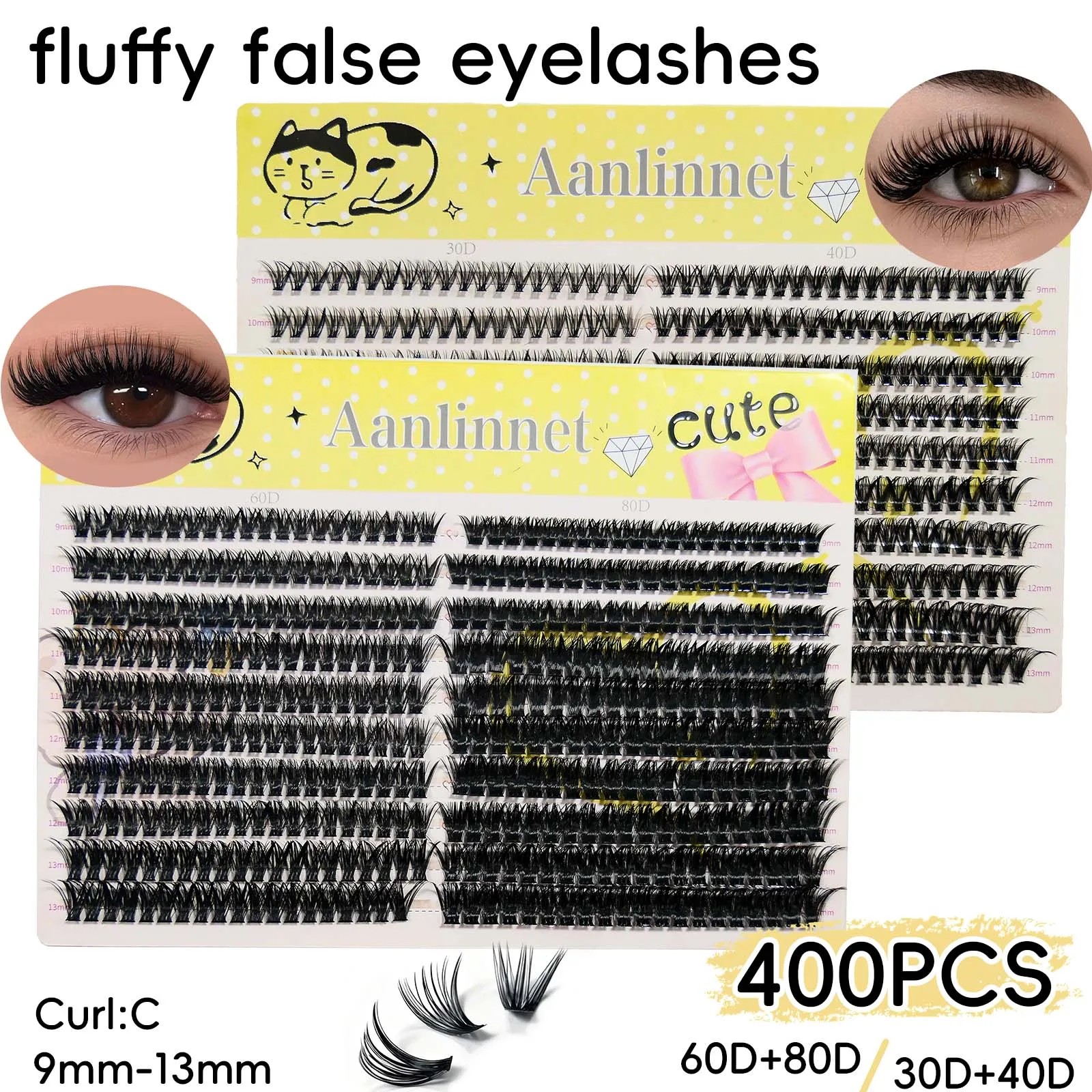 20 Reihen, 400 Cluster mit 3D-Falsche Wimpern, natürliche Wimpernverlängerung, Make-up, dicke Wimpern, 30/40/60/80D-Wimpernbuch