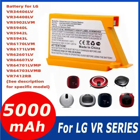 LG VR6270LVB VR6270LVMB VR63455LV VR6370LVM VR64604LV 로봇 진공 청소기 용 14.4V 5000mAh 배터리