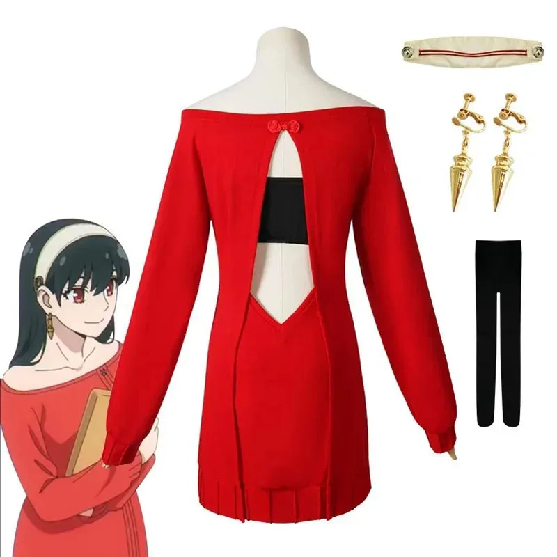 

Anime FAMILY Cosplay Yor Forger Yor Briar Cosplay Costume Women Sexy Red Sweater Mini Dress Thorn Princess Costumes