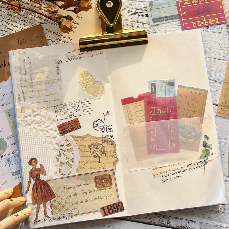 40 stücke Kawaii Aufkleber Ästhetischen Aufkleber Bronzing Aufkleber Tasche Retro Hand Konto Collage Material Aufkleber