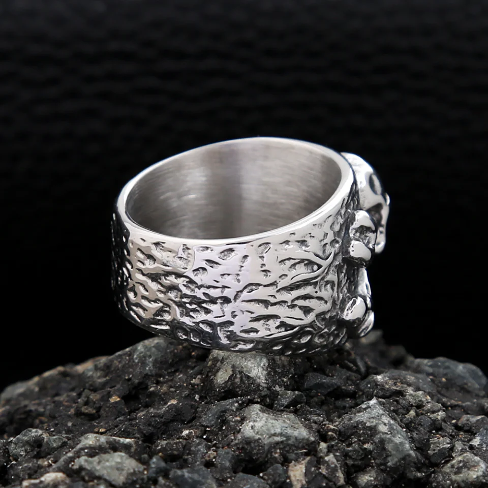 Punk Vintage Stainless Steel Crossbones Pirate Skull Ring For Men Boys Biker Hip Hop High Quality Fashion Jewelry Gift Wholesale