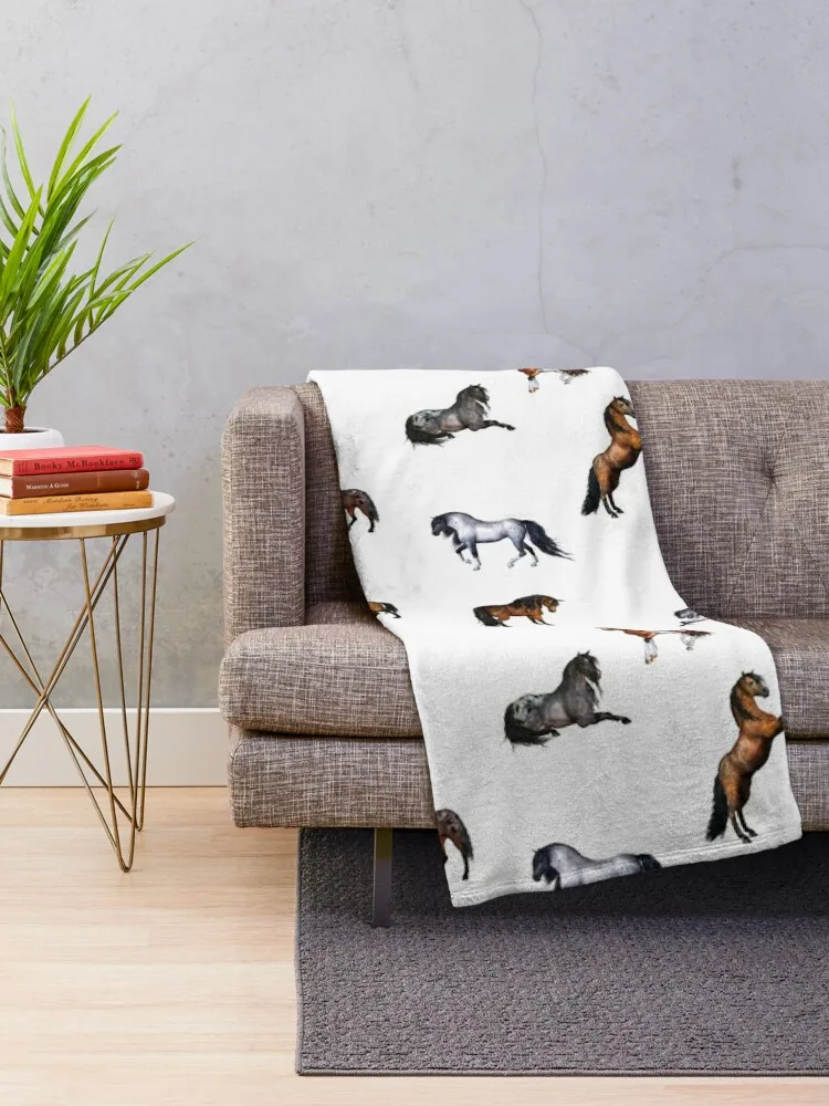 Many cute wild horses - seamless pattern Throw Blanket Blanket For Baby Plaid Plaid on the sofa Thermal Blanket