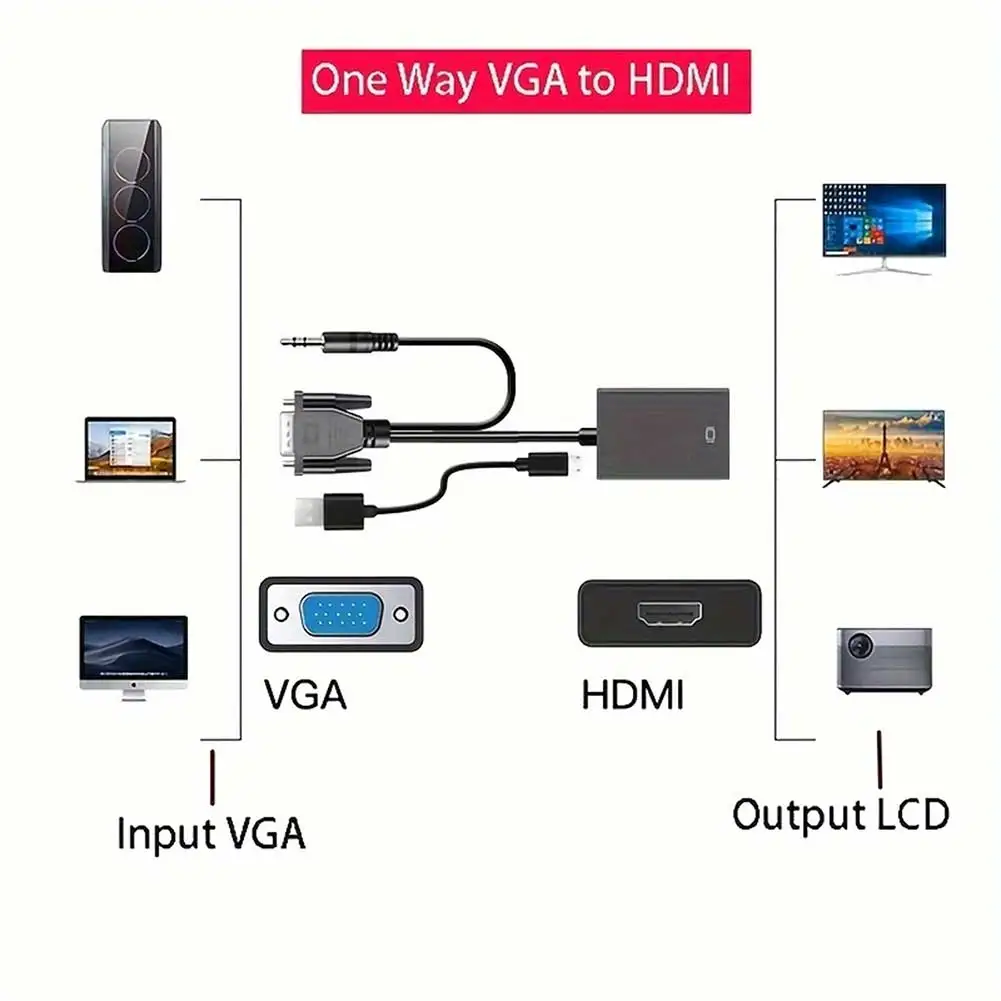 HDMI-compatible Adapter Cable VGA To HDMI-compatibe Converter Adapter For Projector PC Laptops