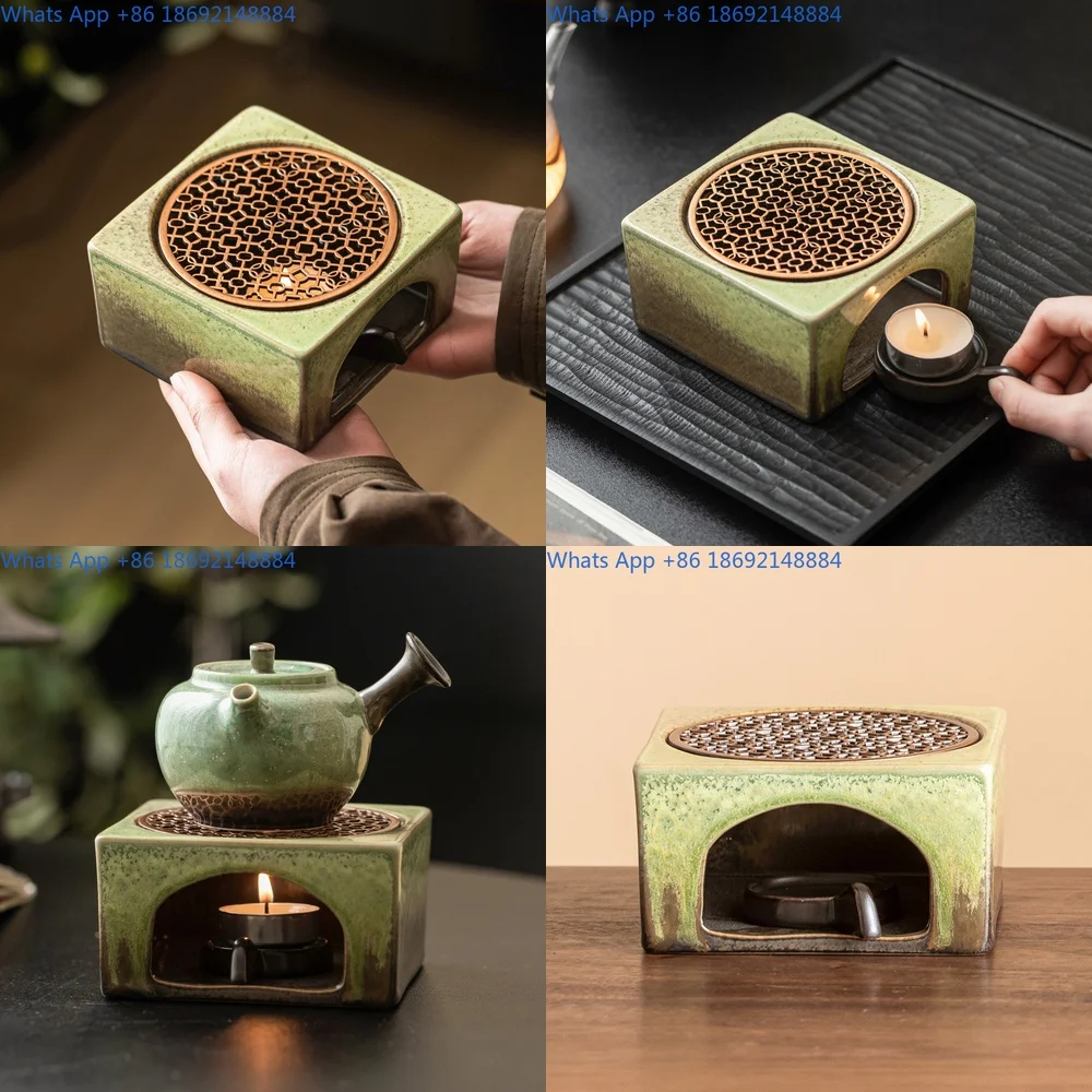 

Teapot Warmer with Candle Heating Base for Fruit Herbal Tea Home Use Square Retro Style
