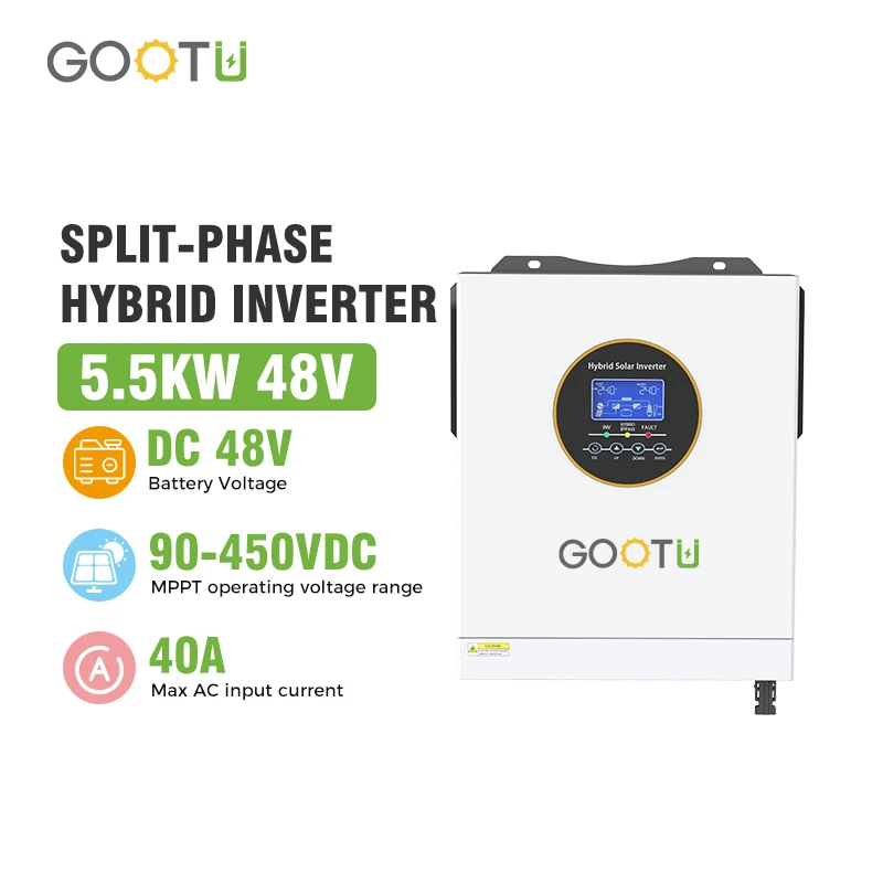GOOTU American Standard 5.5KW 48V Hybrid Inverter Split Phase MPPT 90-450VDC Split Phase Inverter 120V 240V