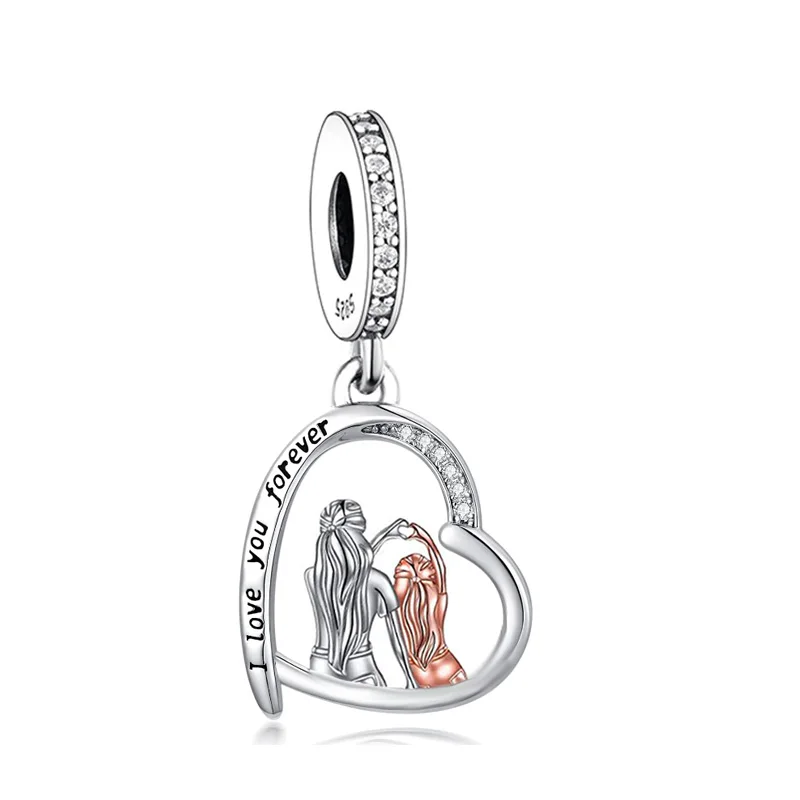 Huoonew Fit Original Pan Charm Armband, authentisches 925er Sterlingsilber, Perle „Zwei Schwestern umarmen sich, lieben sich“, für die Herstellung von Berloque – Detail 10