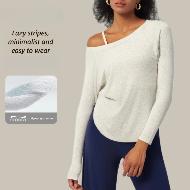 

Повседневная спортивная осенняя одежда для йоги с длинными рукавами Barely There для женщин, свободный крой, приятный для кожи, сексуальный топ с открытыми плечами