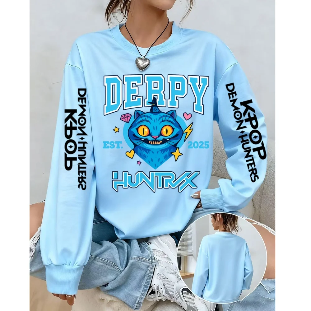 ديربي الأزرق النمر اللعب مع وعاء مطبوعة لطيف البلوز Kpop شيطان الصيادين قميص هوديي العصرية Harajuku Kpop النساء الملابس #1