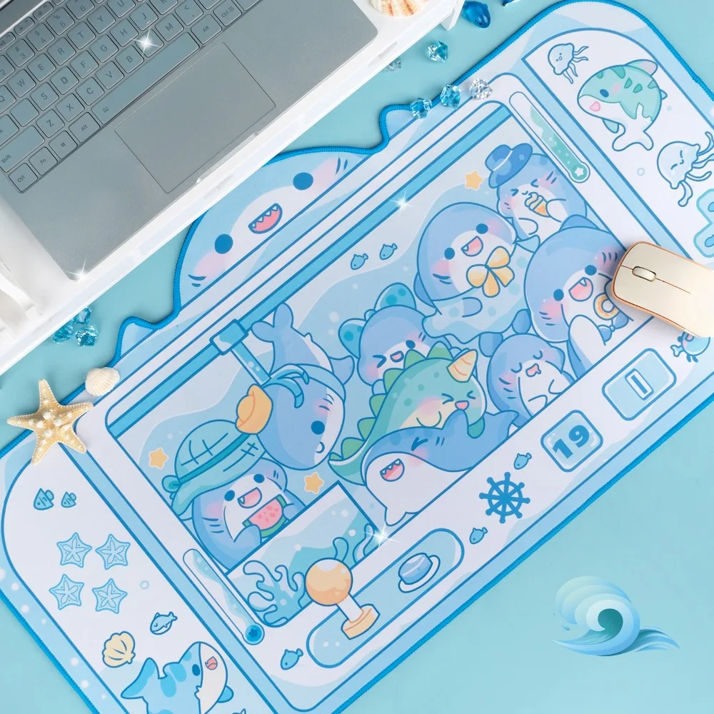 

74.5x40cm Shark Theme Large Mouse Pad - Cute Cartoon Desk Mat with Premium Non-Slip Base & Precision Stitched Edges