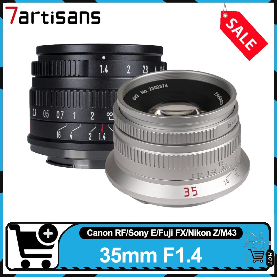 7artisans 35mm F1.4 Mark II APS-C Prime Lens Wide Angle Manual Focus Camera Lens for Sony A6000 Fuji X-T10 Nikon Z5 Canon R6