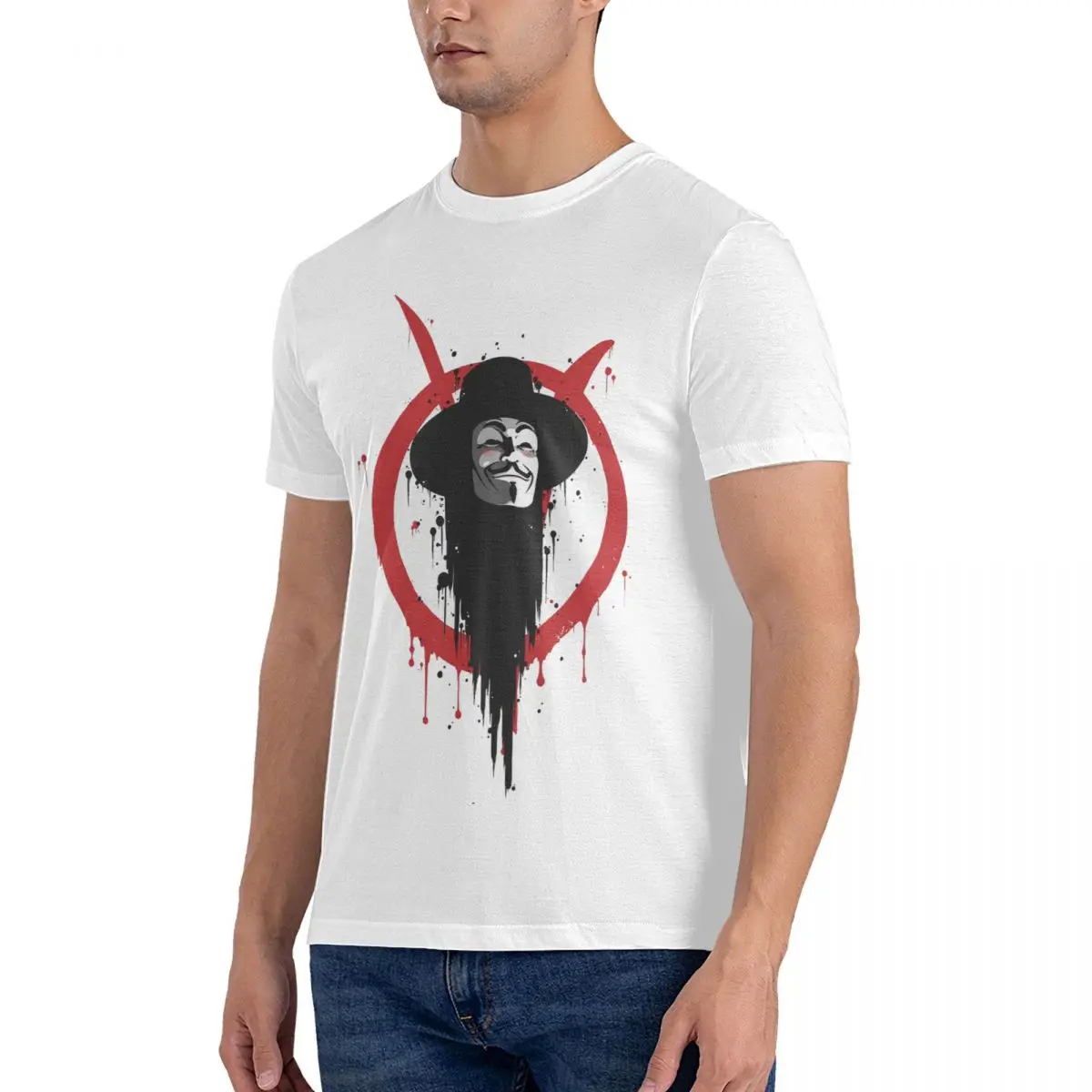 Red Ink T Shirts Men's 100% Cotton Creative T-Shirt Crew Neck V For Vendetta Tee Shirt Short Sleeve Clothes Printed