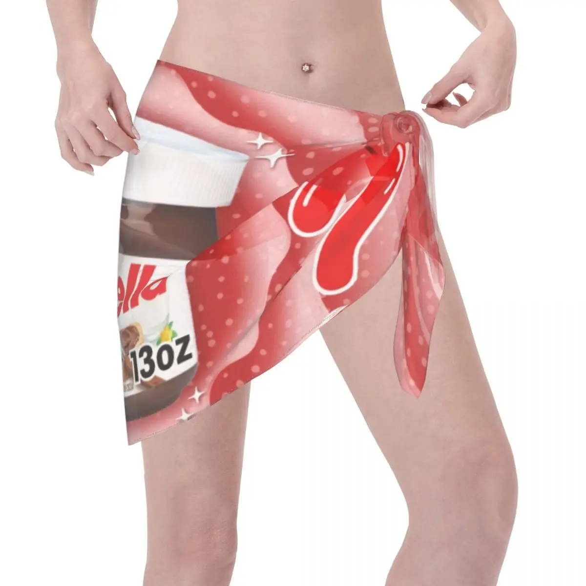 Custom N-Nutellasอร่อยสั้นSarongsชุดว่ายน้ําพิมพ์ซอสช็อกโกแลตแฟชั่นบิกินี่ห่อSheer Sarong Beach Wrap