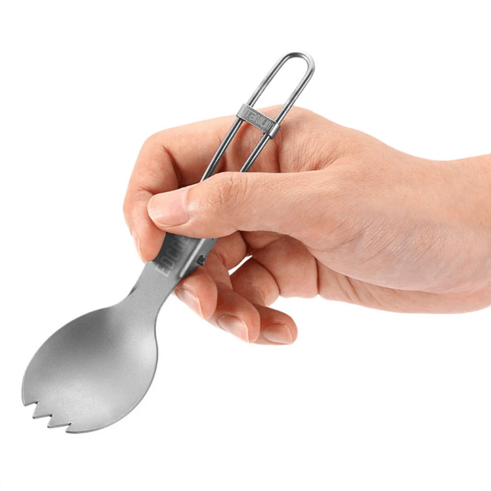 

2 Pcs Folding Fork Climbing Utensils Titanium Foldable Spoon Camping and Collapsible Travel