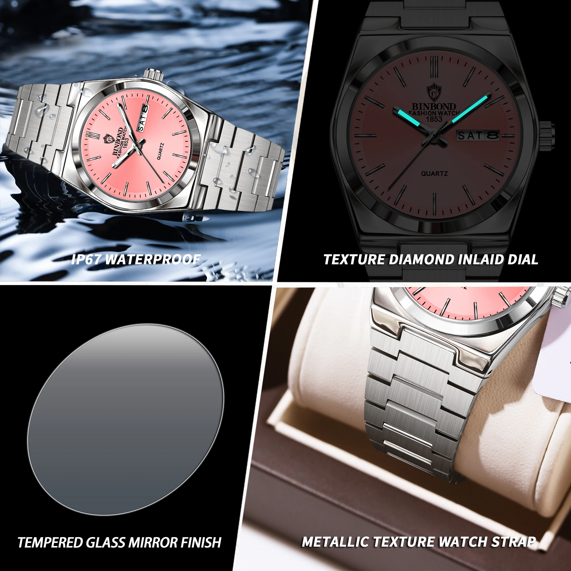 BINBOND Quartz Watches For Women Luxury Luminous Waterproof Auto Date Week Display Women's Watch Reloj Ladies Timepiece image 6
