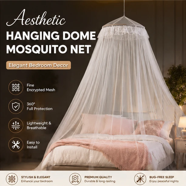 Aesthetic Hanging Dome Mosquito Net, Encrypted Fine Mesh Bed Canopy for Full Queen Bed 1.5m 1.8m, Elegant Bedroom Decor