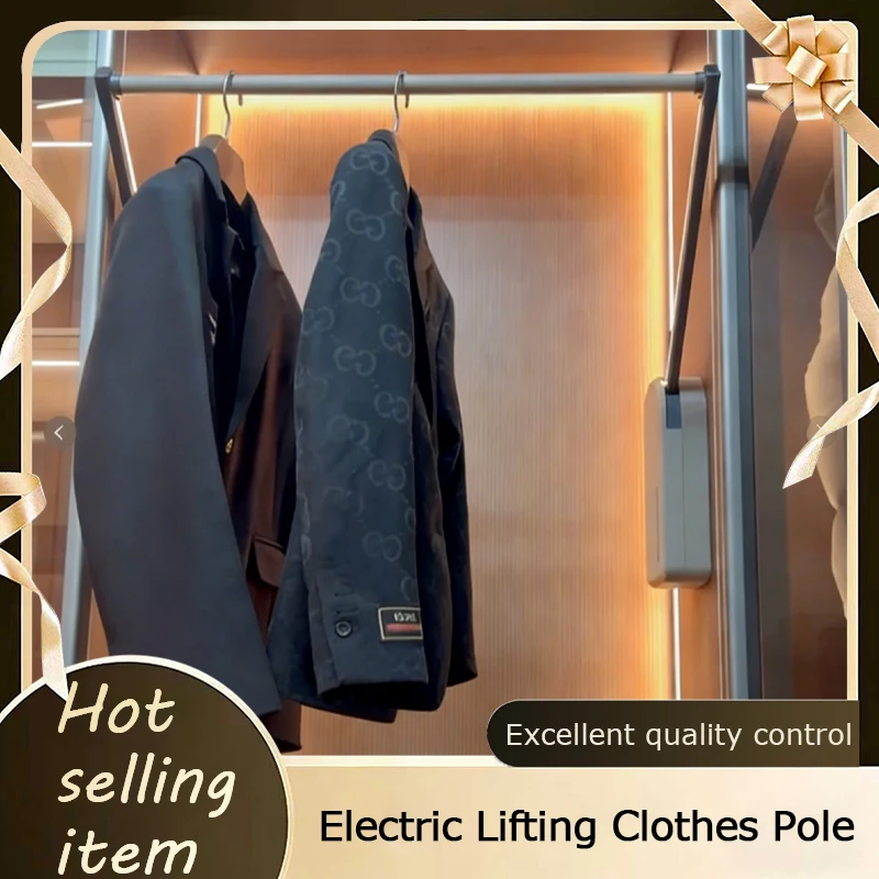 Upgraded Smart Sensor Electric Motorized Lifting Hanger Rod Automatic Return Retractable Clothes Rail For Wardrobe Closet