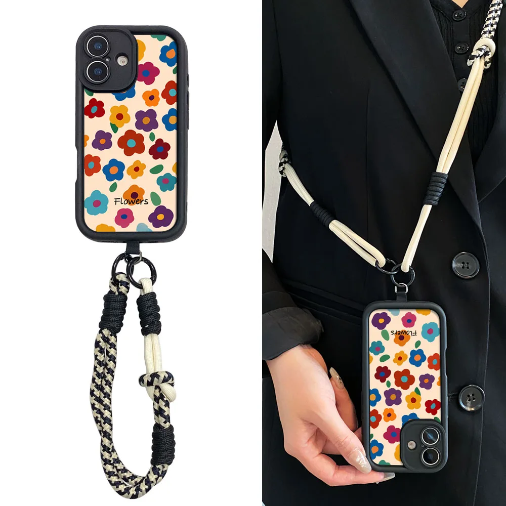 Ypm5 المعصم سلسلة Crossbody الحبل الحال بالنسبة Xiaomi Poco X6 F6M6F7 X7M7 F5 X5 X3 M3 Pro C55 C50 C51 C65 C75 C71 الأزهار غطاء الهاتف