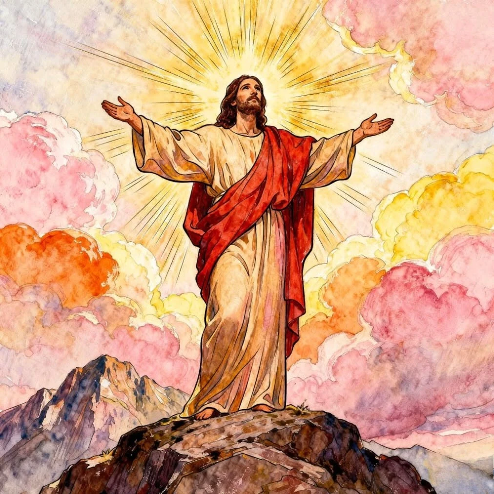 5D DIY Diamond Painting, Divine Watercolor Scene, Holy Man With Outstretched Arms Amid Colorful Clouds, DIY Craft For Gift