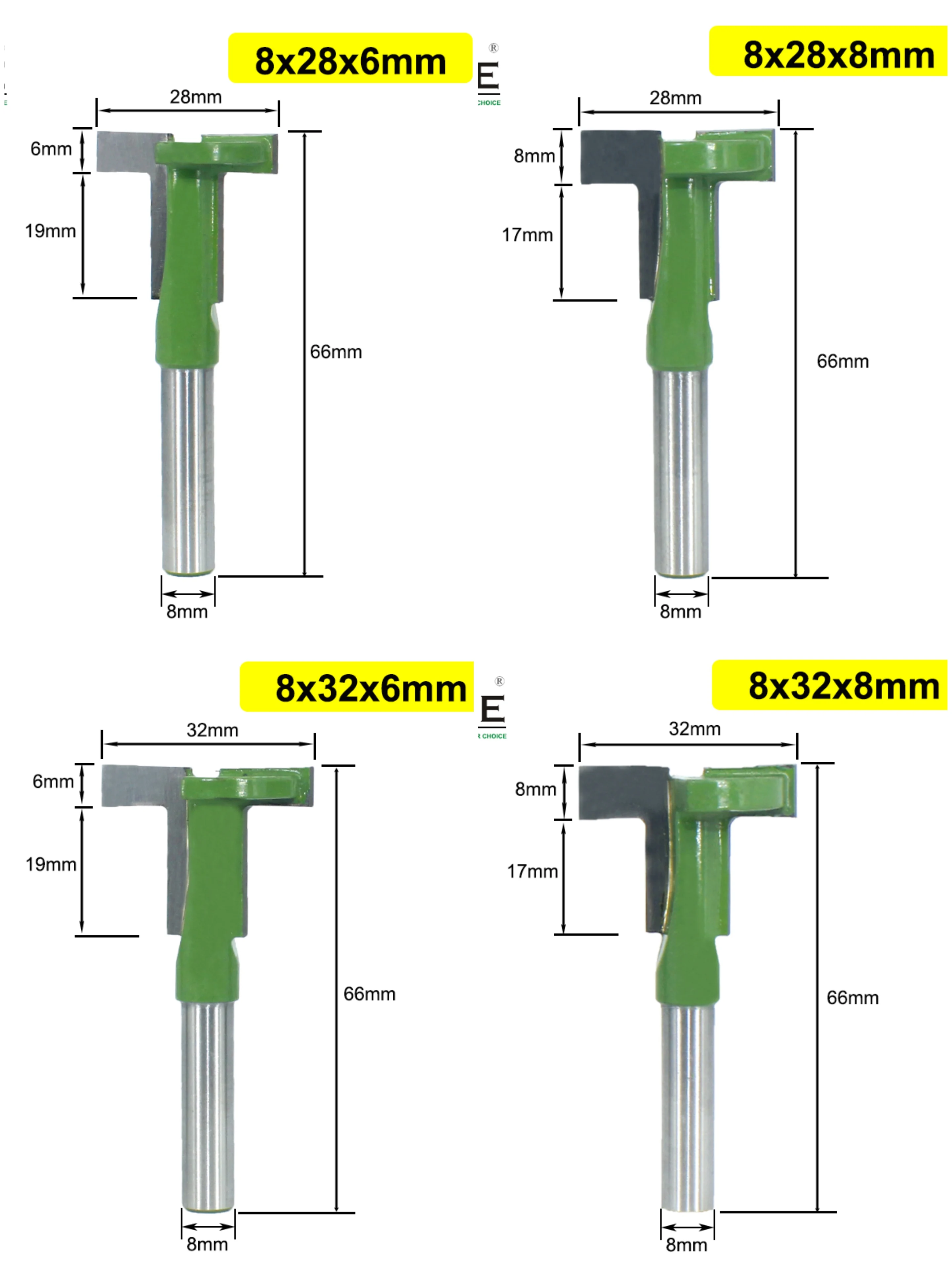 LAVIE 4PCS Set 8mm Shank T-Slot Router Bit Straight Edge Slotting Milling Cutter Cutting for Wood Woodworking Handle MC02089