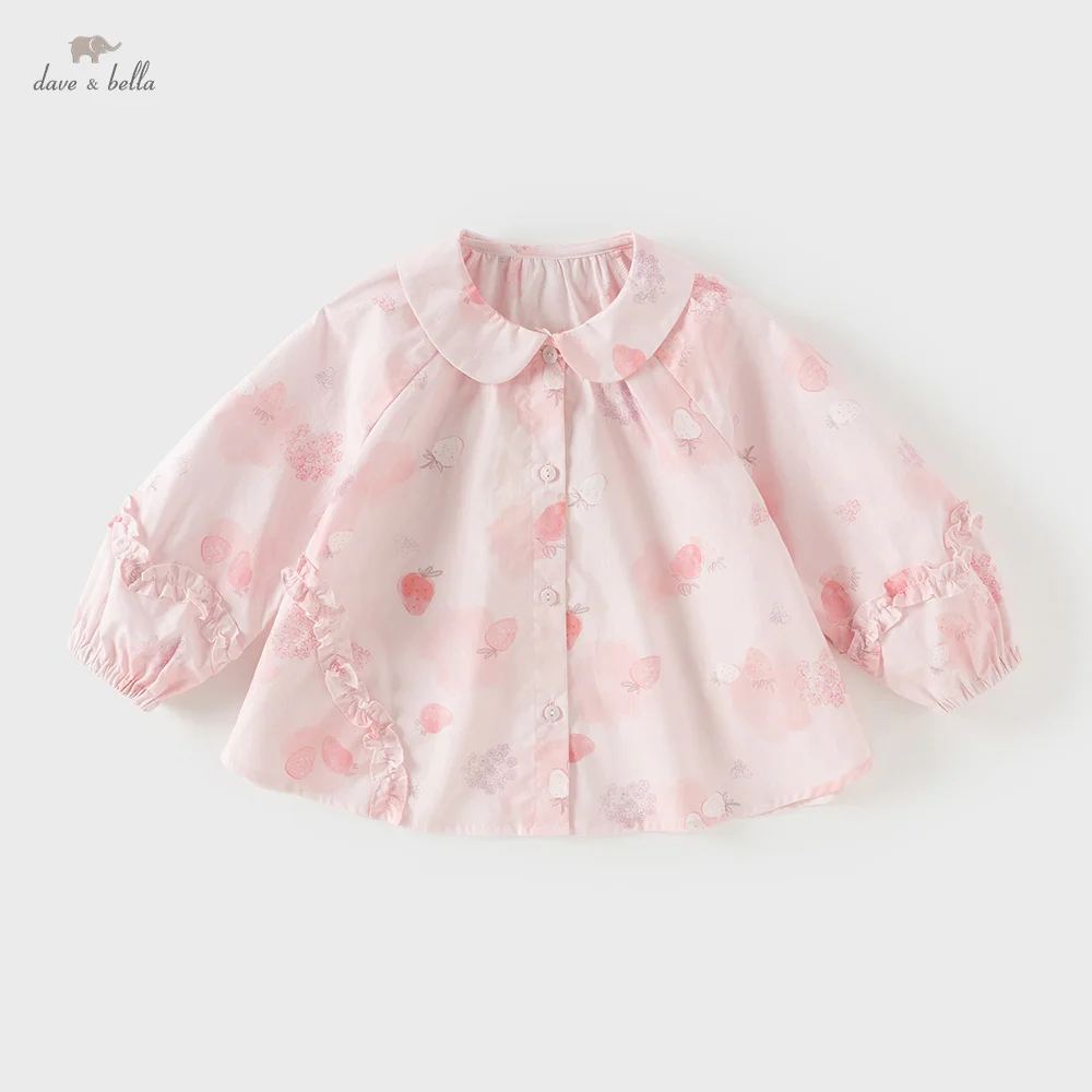 Dave Bella Children Pure Cotton Shirt Autumn Spring Girls Strawberry Print Blouse Elegant Outdoor Topcoat Kids Clothes DB1260628