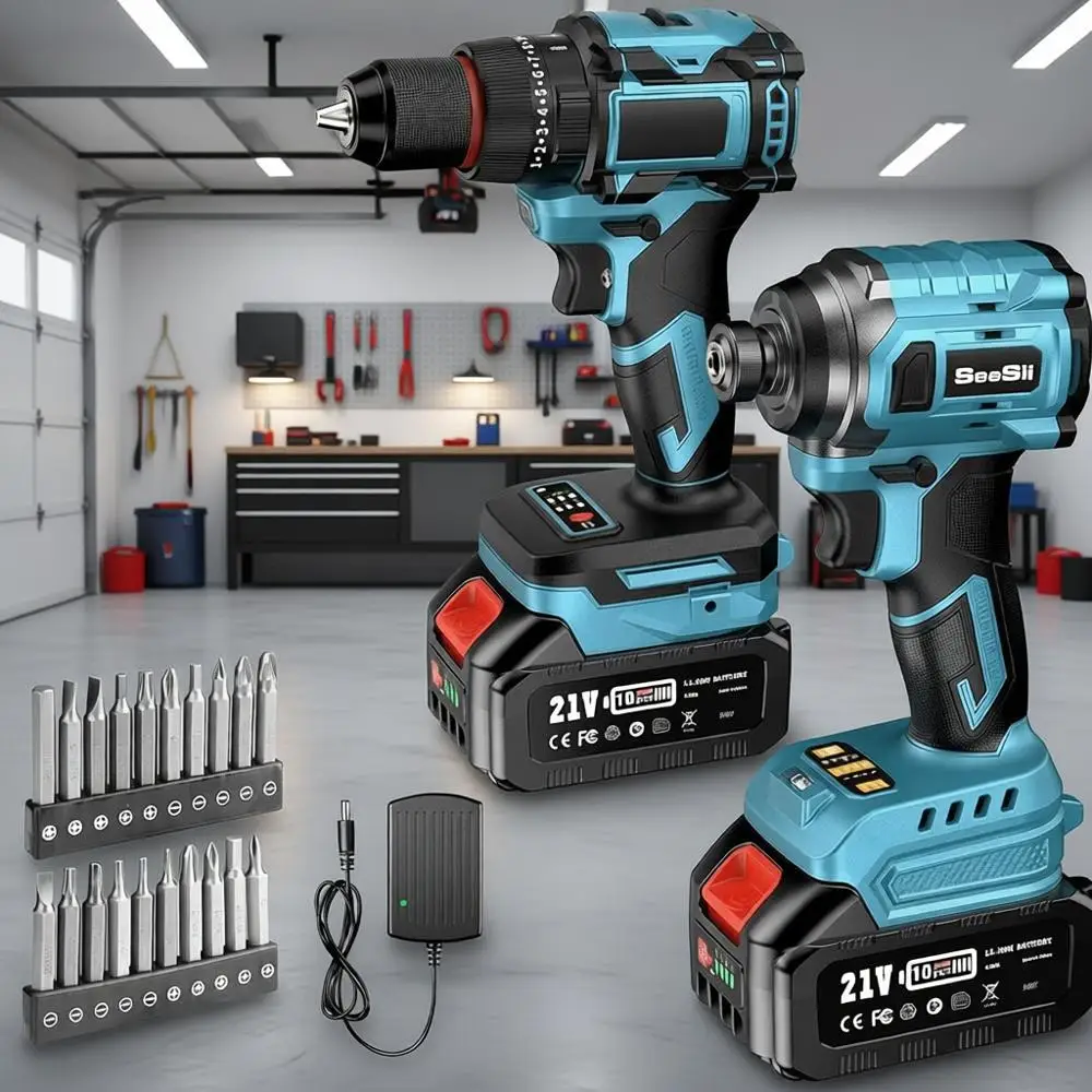 

Набор аккумуляторных инструментов Max: дрель-шуруповерт и ударный шуруповерт, 3/8 дюйма для дрели и 1/4 дюйма для ударного шуруповерта, 2 аккумулятора по 4000 мАч, набор бит из 20 предметов и сумка