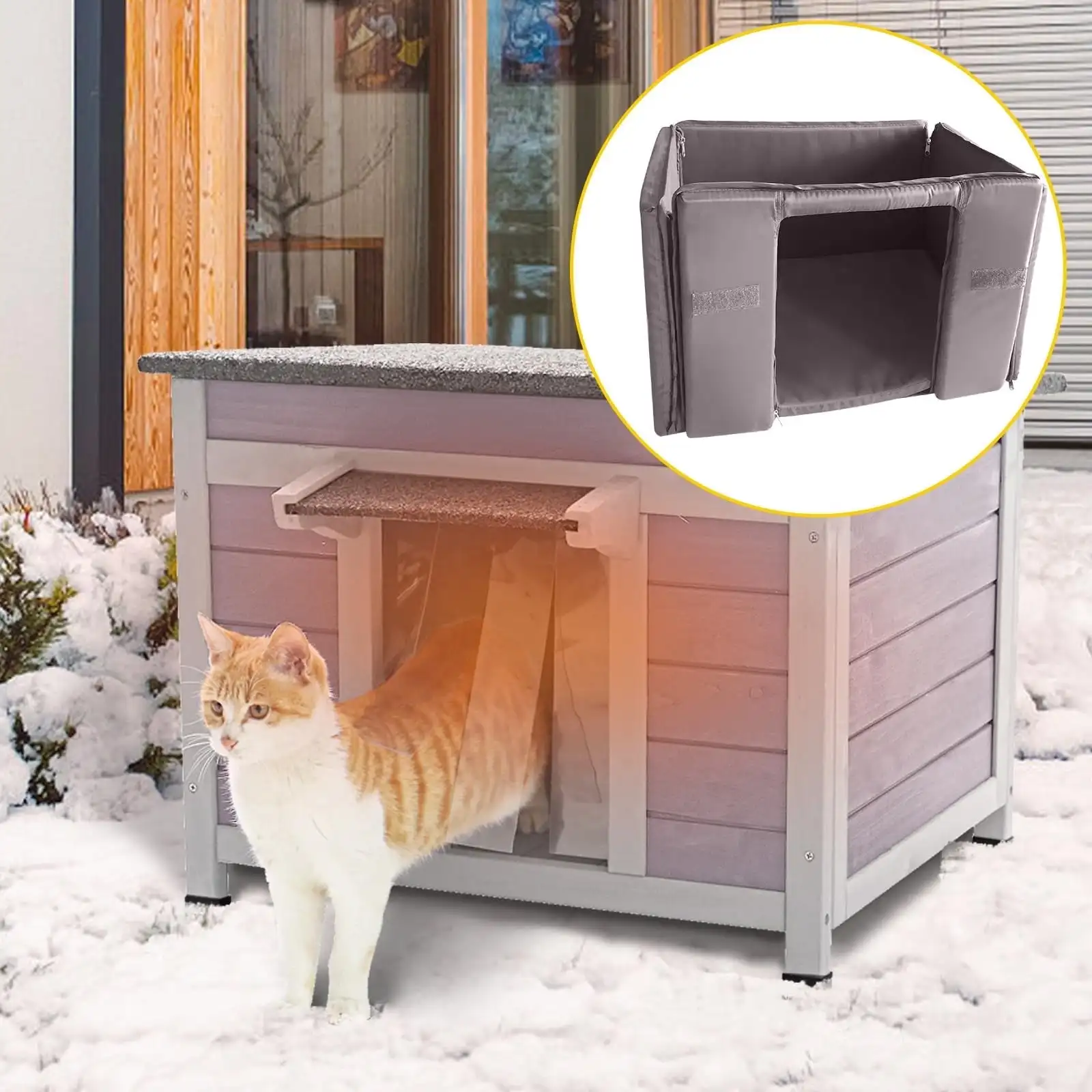 

Insulated Cat House for Outdoor Wooden Cat Shelter Weatherproof for Winter
