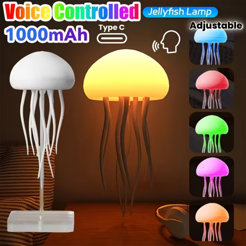  Cartoon Dancing Jellyfish Night Light RGB Gradient  Bedside Lamp Type-C Charging LED Table Lamp Home Decor Lighting Xmas Gift 