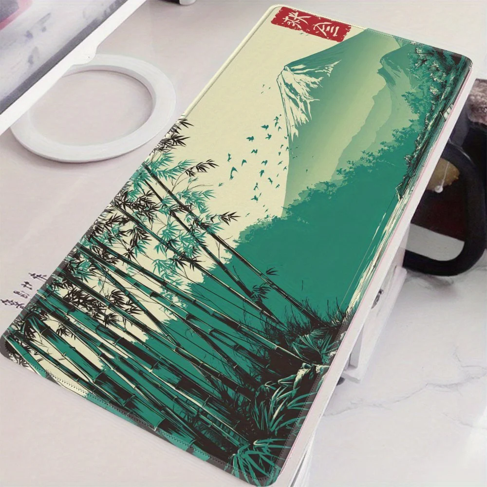 Bamboo Forest and Mount Fuji Landscape Mouse Pads, Large Stitched Edge Mouse Pad, XXL Keyboard Mat for Gaming and Home Use