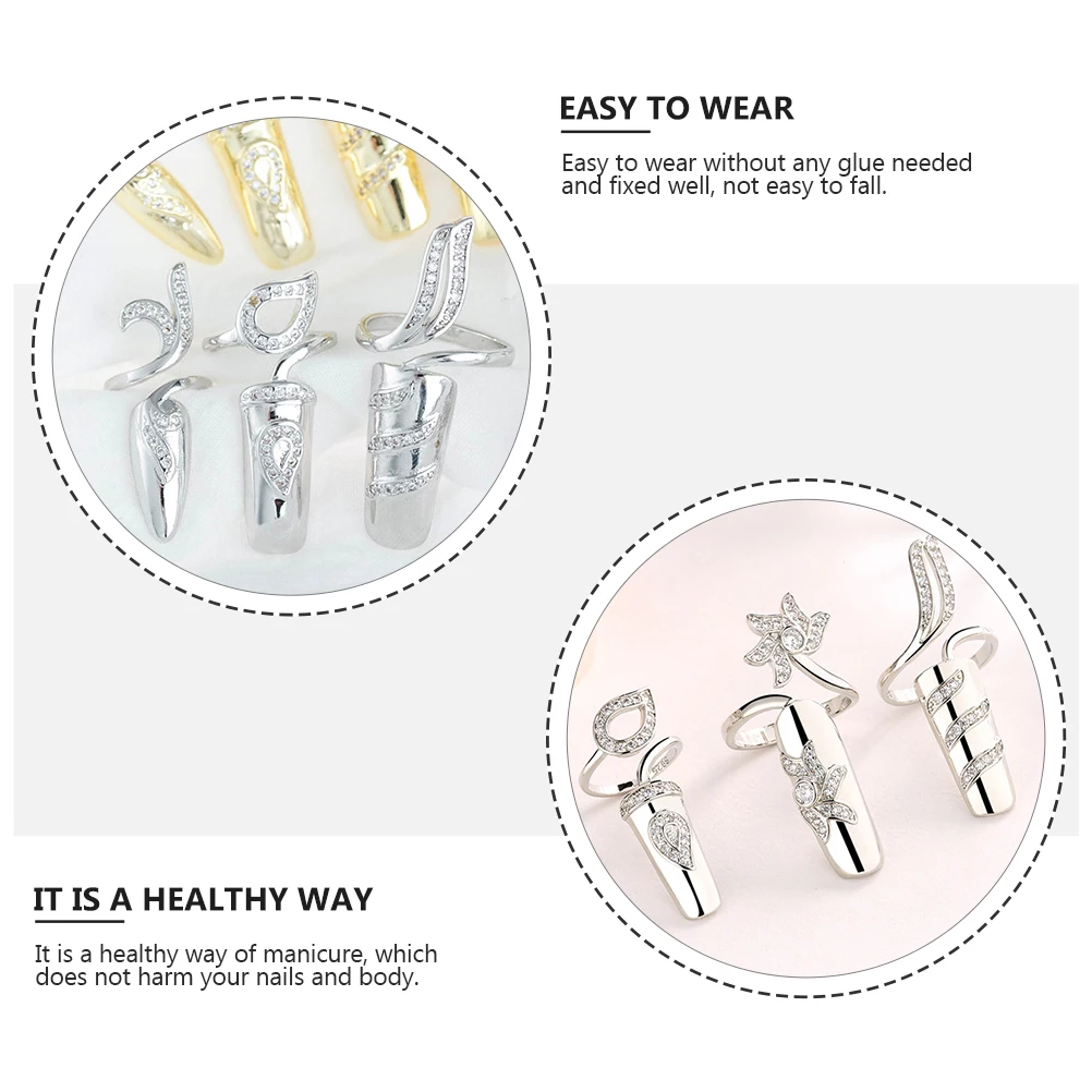 

4pcs Nail Rings Rhinestone Decorative Alloy Claw Women Elegant Wedding Prom Gifts Christmas Valentine