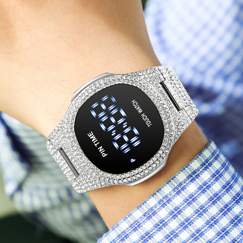 

PINTIME Men's Electronic Watch With Full Diamond Design Niche High End Luxury Trend Fashion Style Waterproof Men's Watch