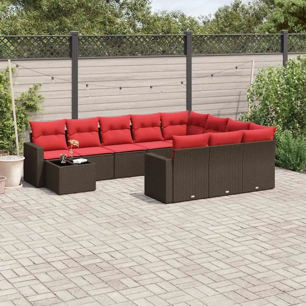 

11 Piece Outdoor Rattan Sofa Set with Cushions Comfortable Brown Patio Furniture for Garden and Balcony