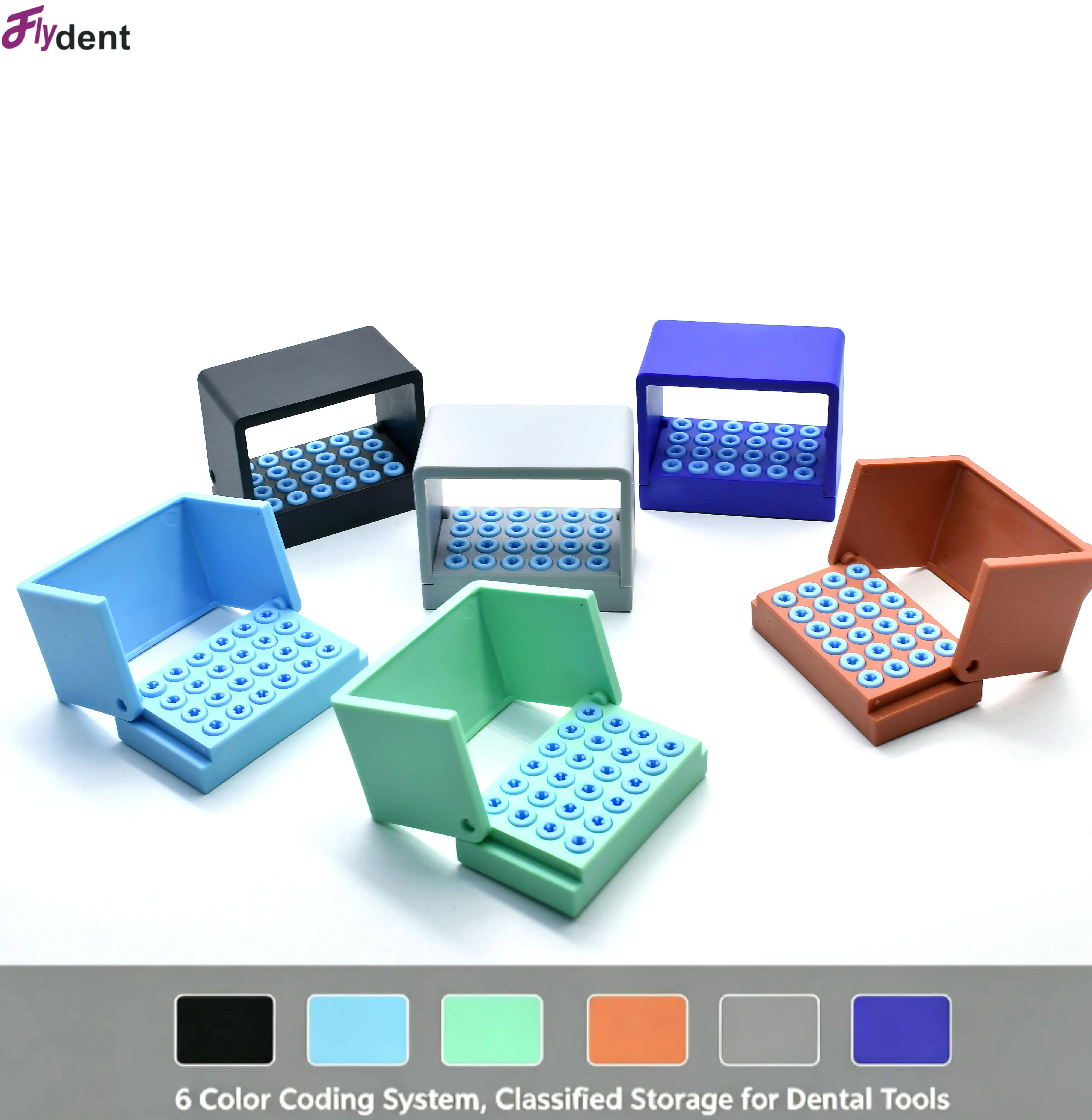 Dental Lab 24-Holes Burs Holder Block Sterilization Storage Box for High &Low Speed Burs Clinic Tools