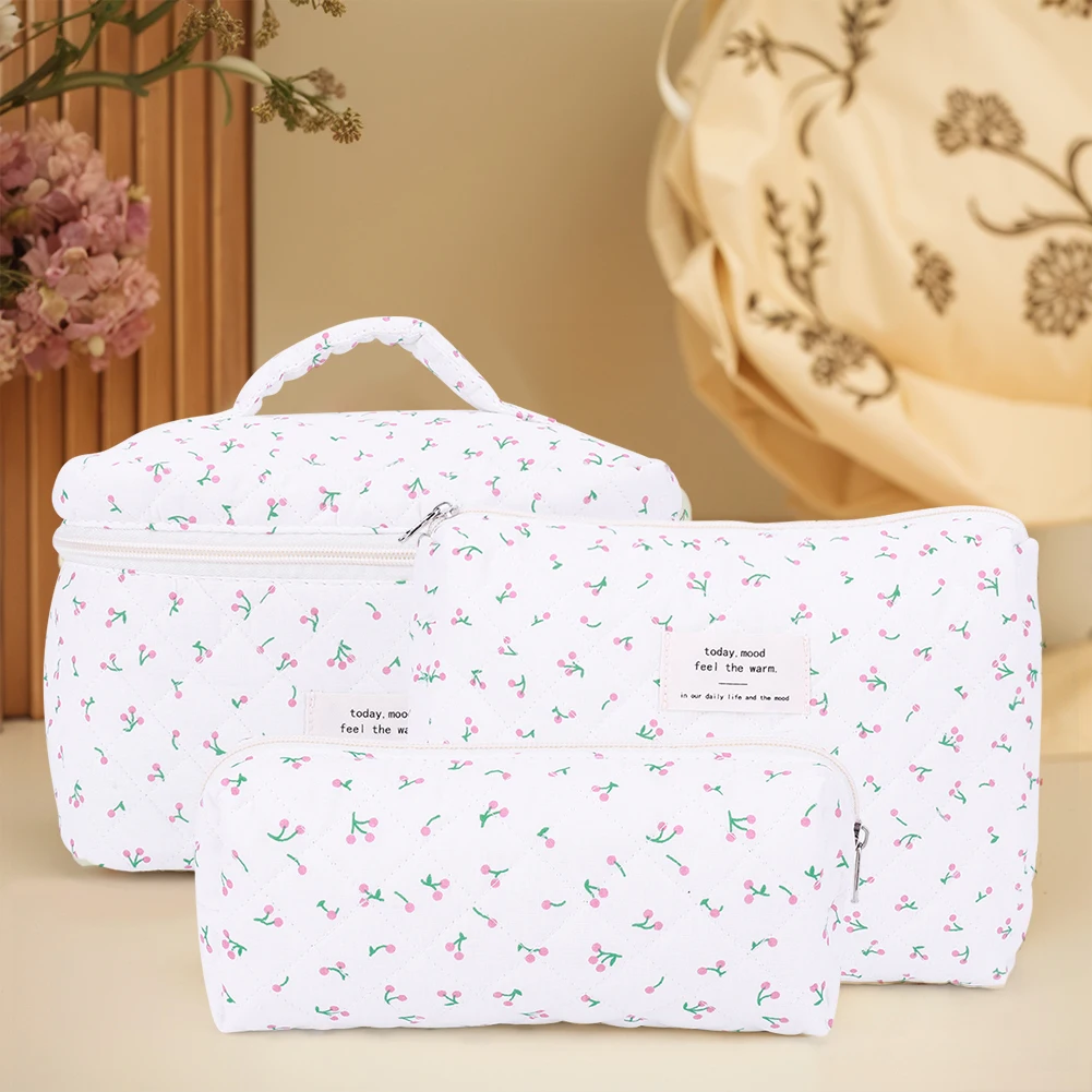 3 قطعة حقيبة ماكياج مبطن منظم مستحضرات التجميل حقيبة سعة كبيرة مخزن للمكياج حقيبة مستحضرات التجميل حقيبة صغيرة حقيبة سفر في الهواء الطلق