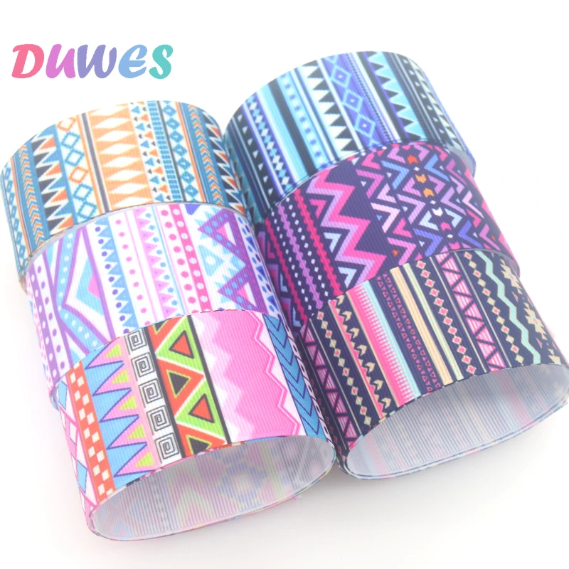 DUWES 1.5'' 50yards Aztec Tribal Printed Grosgrain Ribbon Accessories Sewing Craft Headwear DIY Decoration 38mm D1892