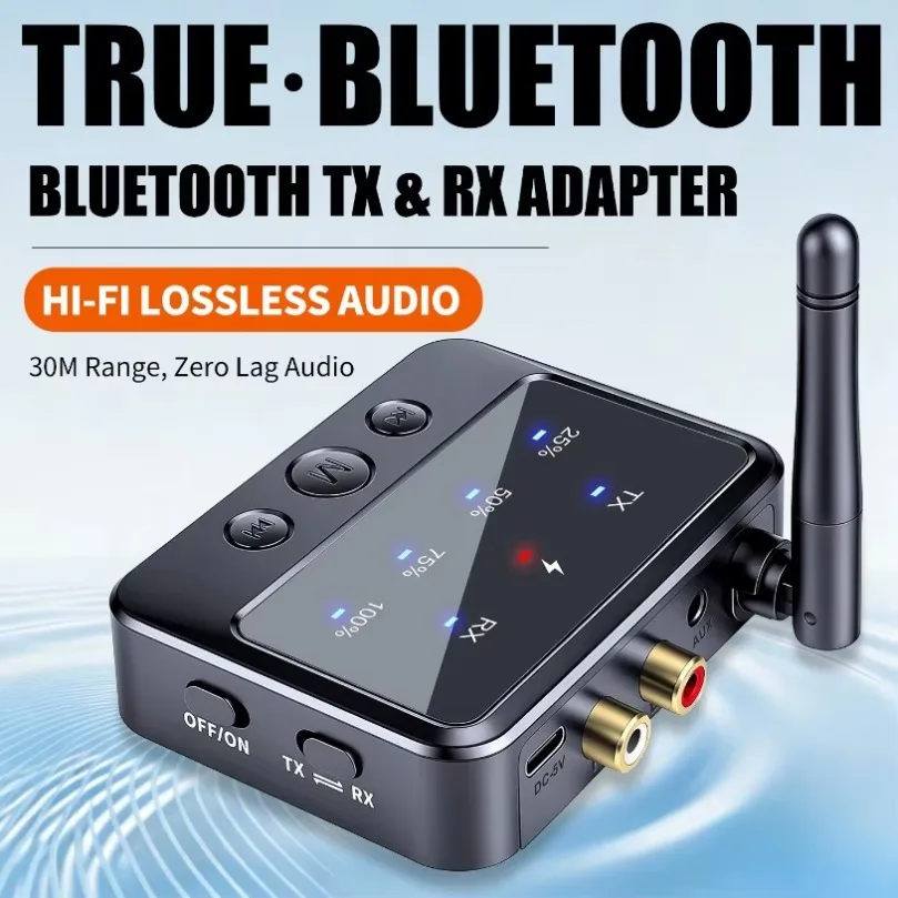 Bluetooth 6.0 2 in 1 Audio TX RX Adapter Wireless Audio Transmitter Receiver 30M Low Latency RCA 3.5mm AUX for TV PC Old Speaker
