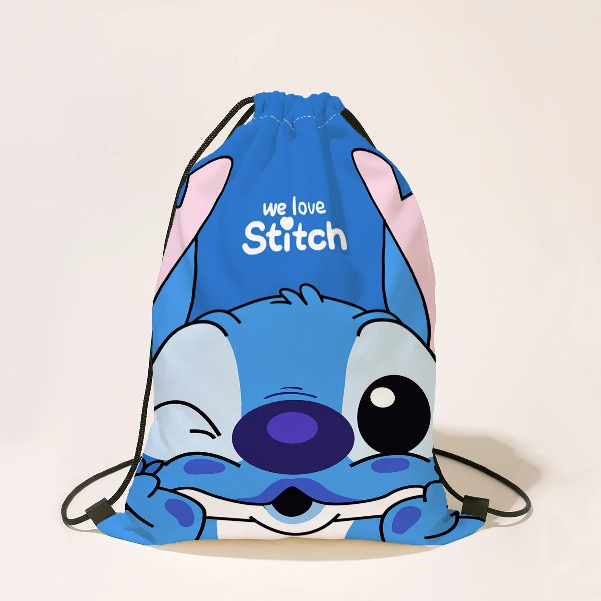 Disney Stitch Drawstring Bag Cute Anime Stitch Cartoon Printed Backpacks for Boys Girls Student High-capacity Backpack Kids Gift