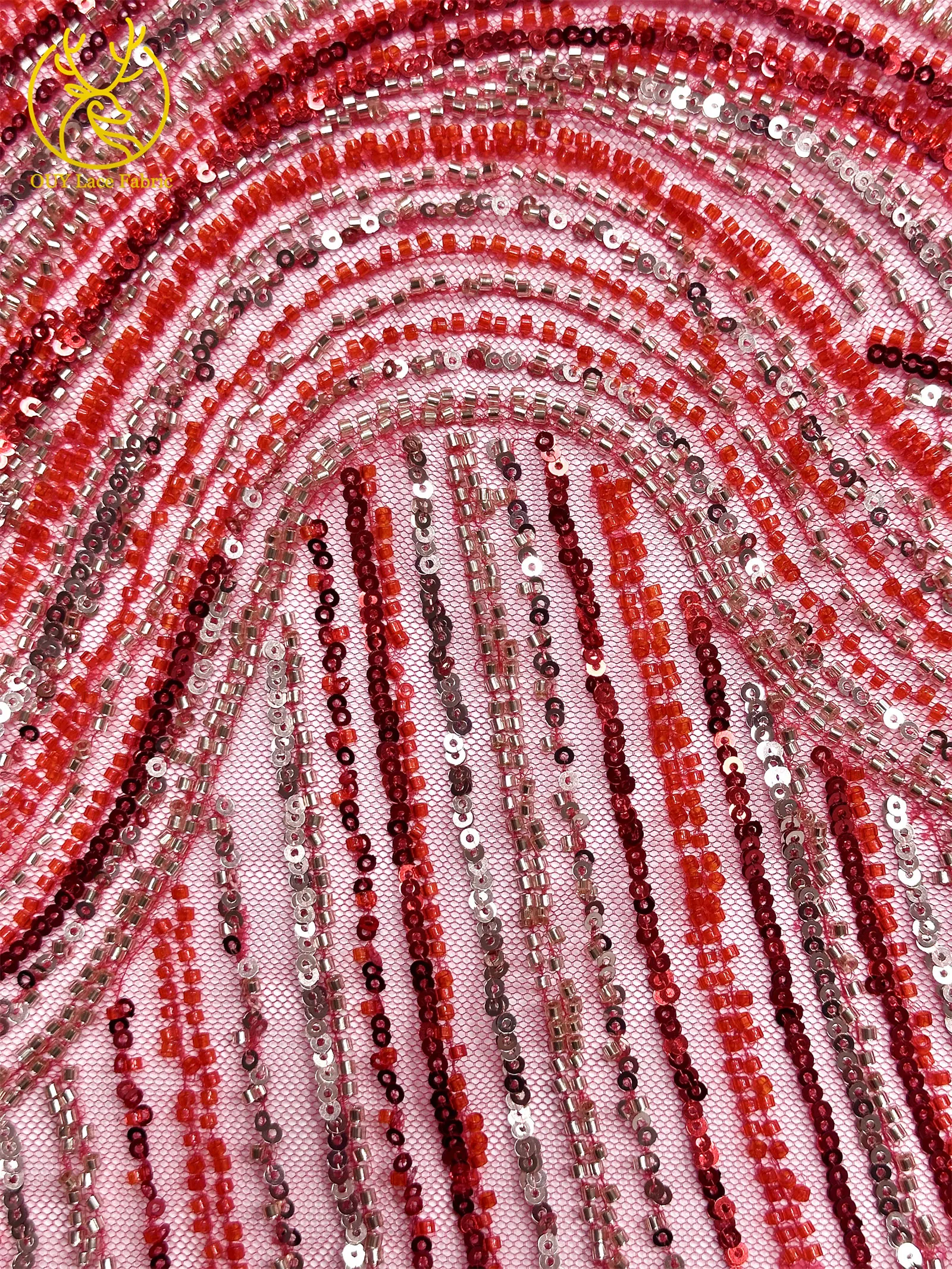 Große rote luxuriöse afrikanische Perlen-Spitzenstoffe 2026 – Neueste französische Pailletten-Spitzenstoffe für Damen-Abendkleider und festliche Kleider zum Nähen – Detail 8