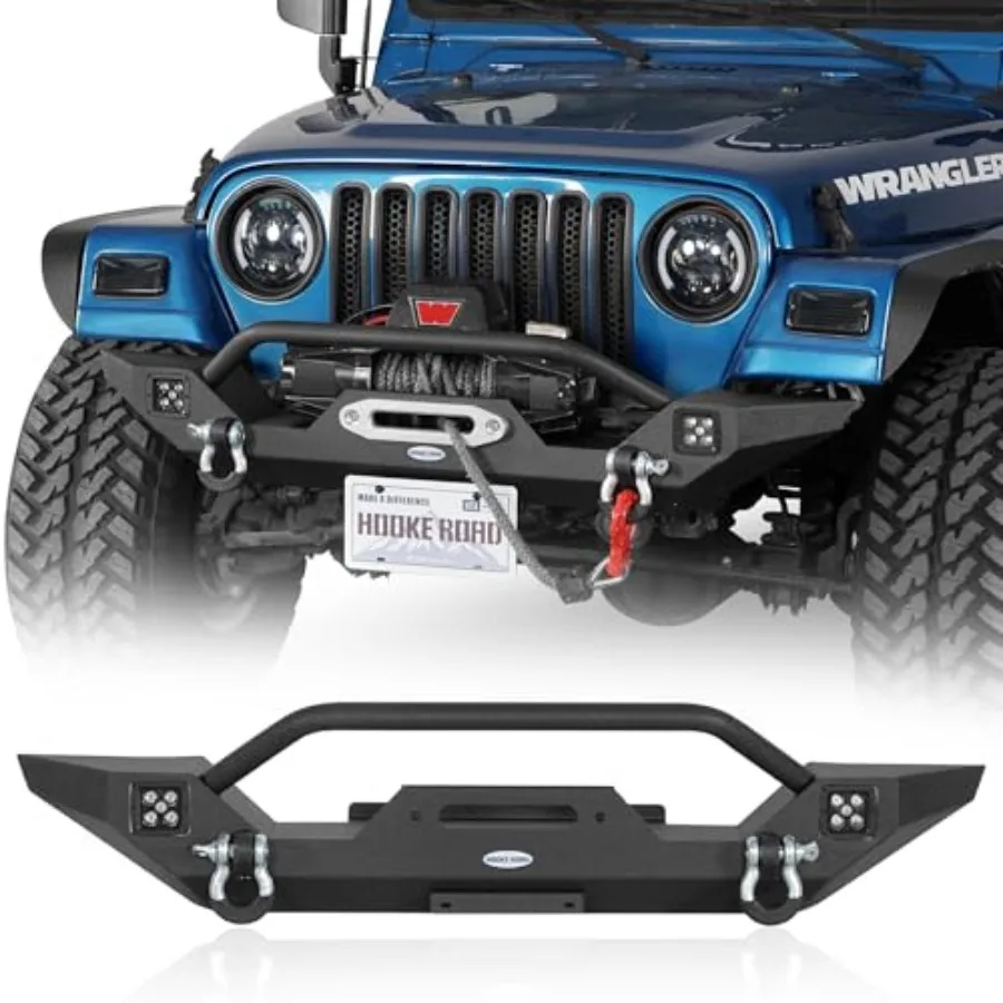 المصد الأمامي متوسط العرض للطرق الوعرة مع لوحة ونش وأضواء LED مدمجة 2 × 25 وات مصممة لتعزيز المتانة والمرئية