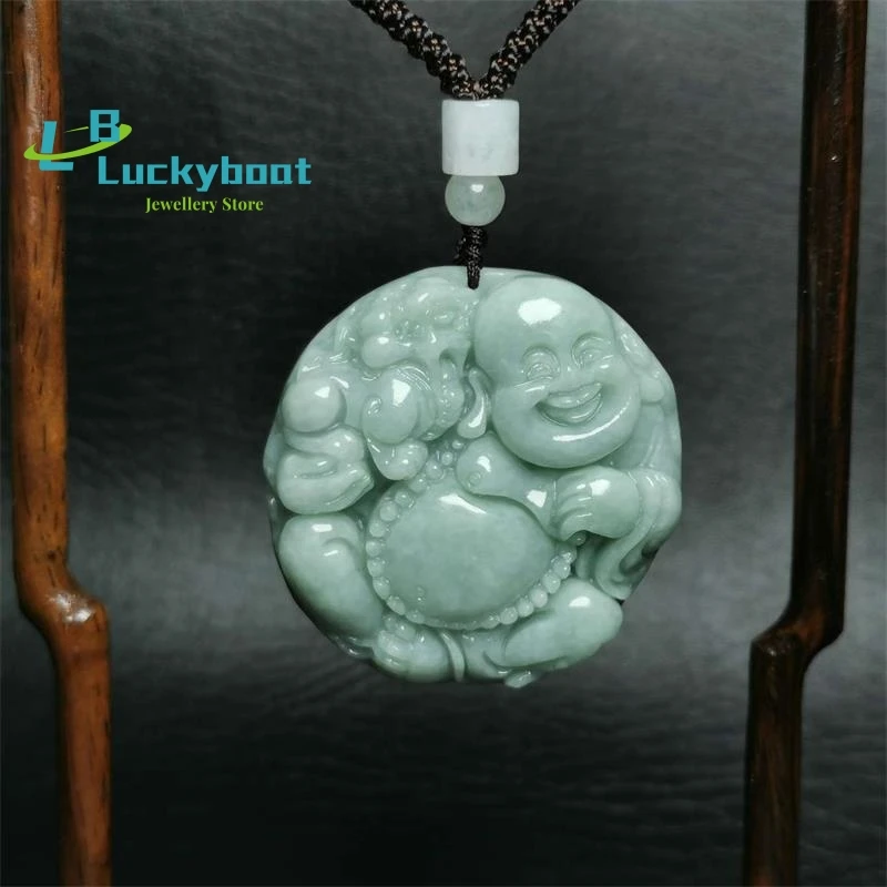 

Wholesale Class a Oil Green Burma Emerald Buddha Pendant Natural Jade Maitreya Buddha Pendant Chinese Style Jewelry Sweater Chai